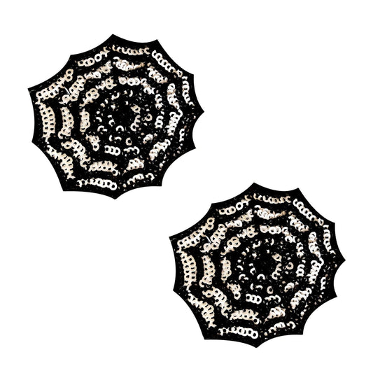 Blacklight Sequin Spiders Web Nipple Cover Pasties: Black / O/S