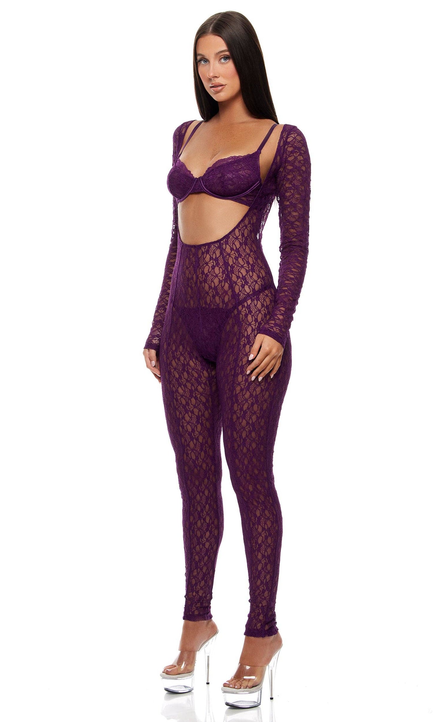 Feel Me Textured Lace Jumpsuit Lingerie Set