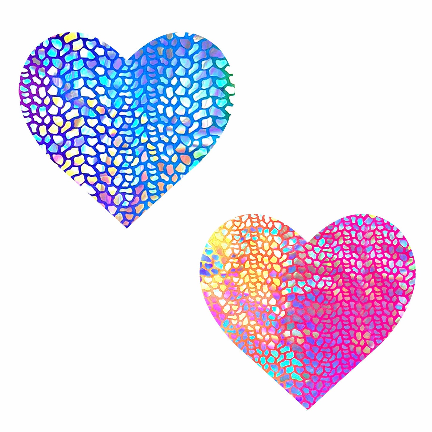 Rainbow Dino Holographic Blacklight I Heart U Nipple Cover Pasties: PIN/BLU / O/S