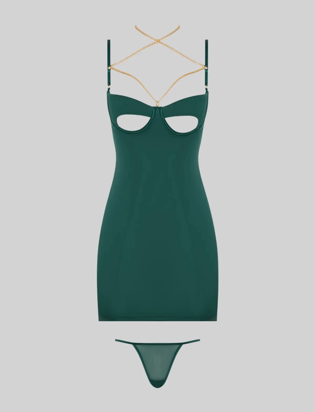 Bilma Satin & Chain Cutout Cup and Open Back Chemise