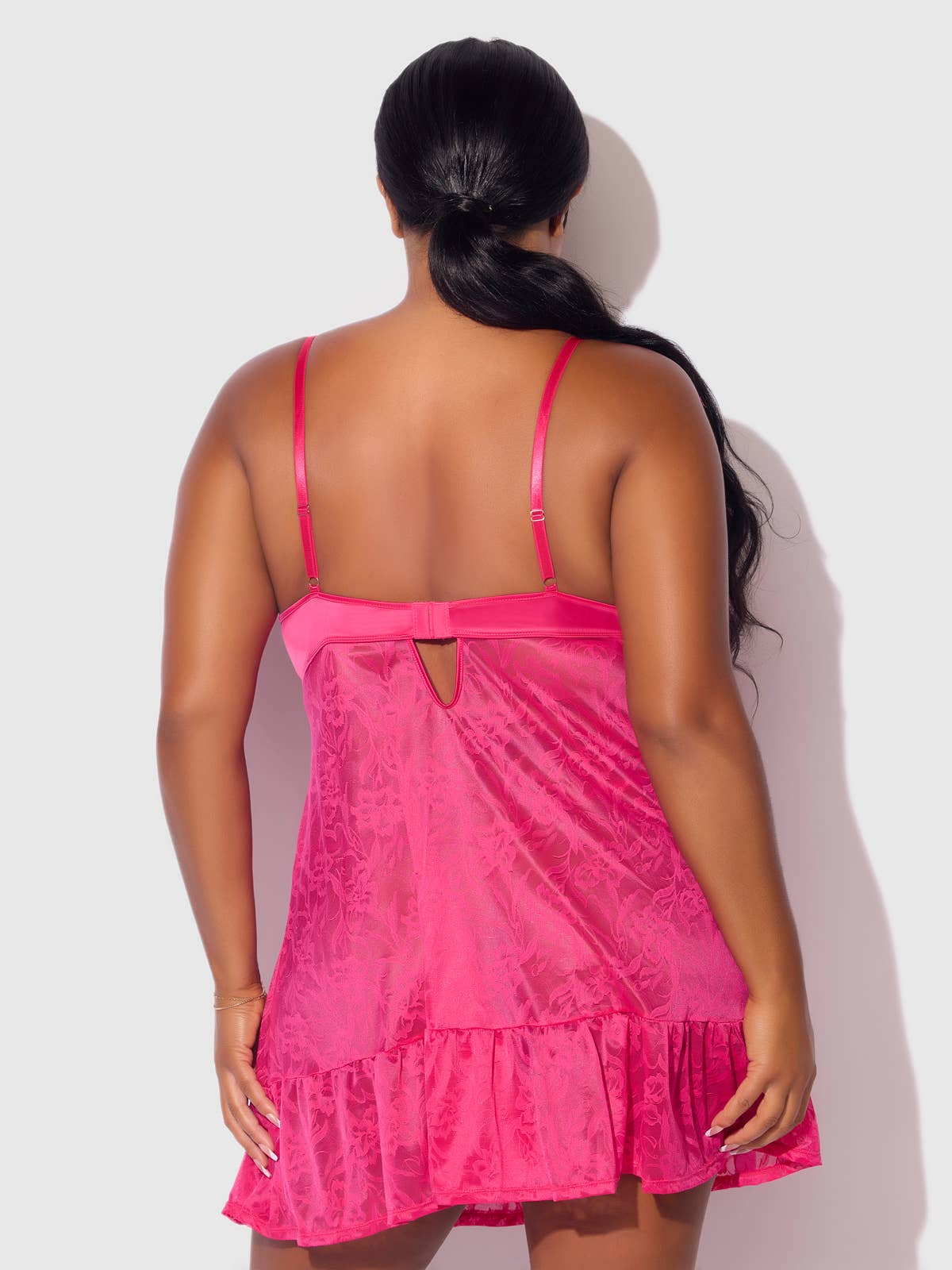 FLORA LACE BABYDOLL & G-STRING SET: PINK DRAGON / 1X/2X