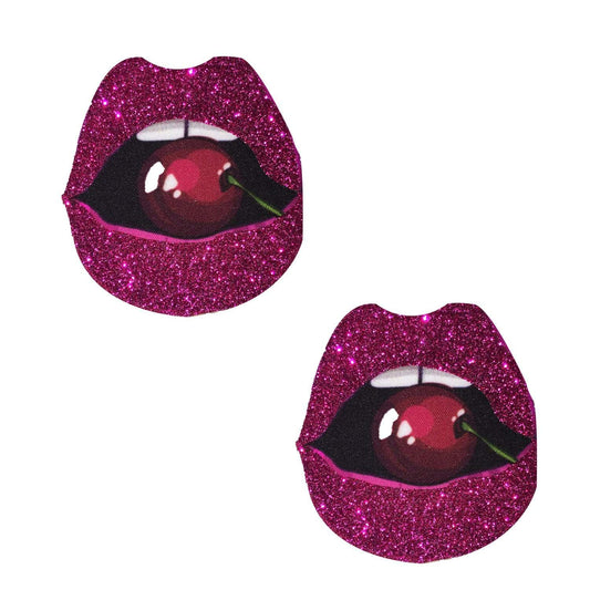 Freaking Awesome Pink Glitter Poppin' Cherries Lip Nipple Cover Pasties: Pink / O/S