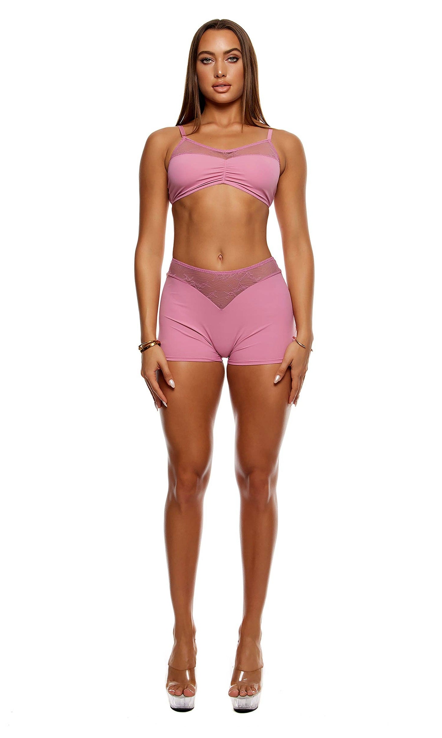 Take It Easy Lounge Lace Bralette and Briefs Lingerie Set - Mauve: Mauve / XS