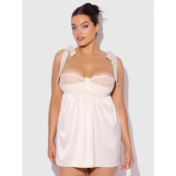 Rosalie Satin & Embroidered Lace Babydoll & G-String Set