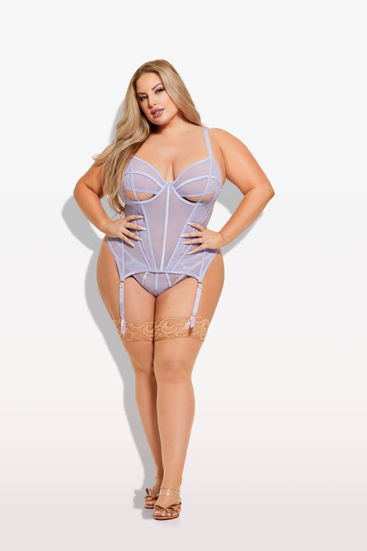 VIVIENNE LACE CORSET & G-STRING SET: LAVENDER / XL