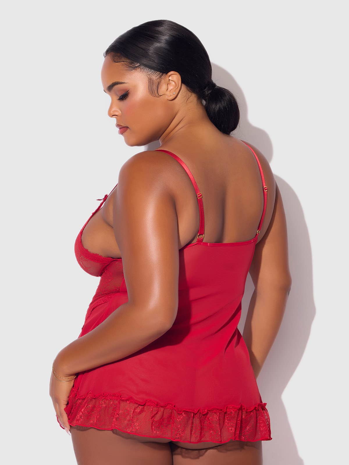 KIKI LACE BABYDOLL & G-STRING SET: CRIMSON RED / L