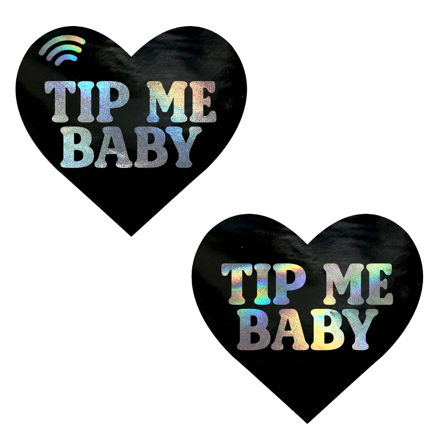 Tip Me Baby Holographic Heart Smart NFC Pasties | Tap to Tip, Follow & Share Links Instantly: Black Hologram / O/S