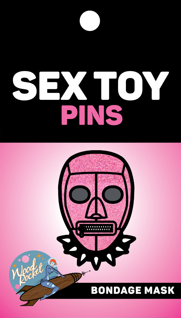 Bondage Mask Pink Enamel Pin, WRP-008: Black, Pink Glitter