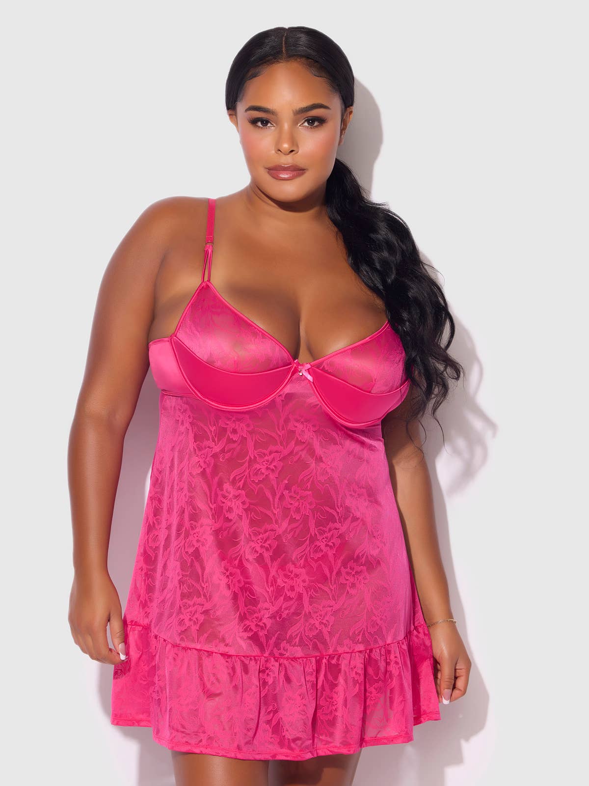 FLORA LACE BABYDOLL & G-STRING SET: PINK DRAGON / M