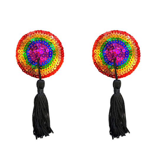 LGBTQA+XO Rainbow Tassel Reusable Silicone Nipple Cover Pasties: Rainbow / O/S