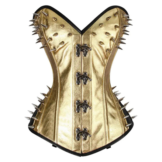 Vintage Gold Leather Corset with Steel Boning
