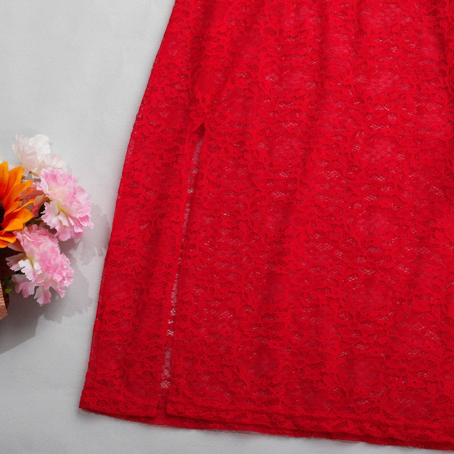 Lucky Floral Lace Side Split Lingerie Chemise Set