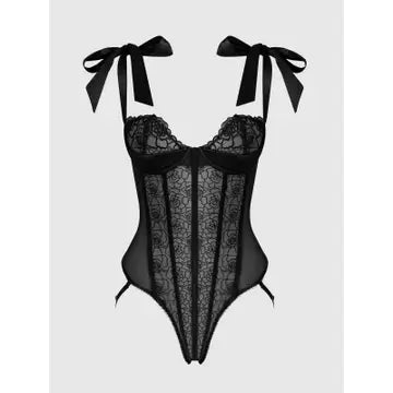 Rosalie Embroidered Lace Teddy/BLACK L