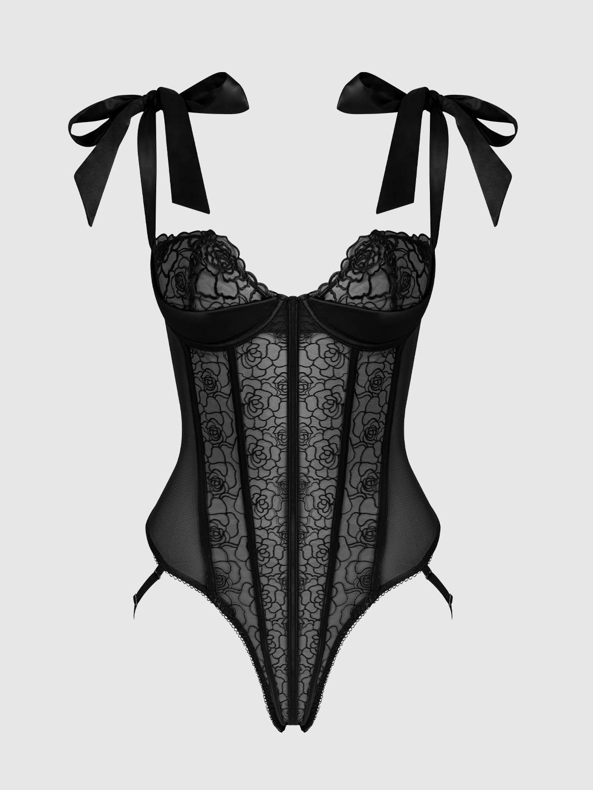 ROSALIE EMBROIDERED LACE TEDDY: BLACK / 3X/4X