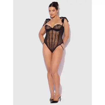 Rosalie Embroidered Lace Teddy/BLACK L