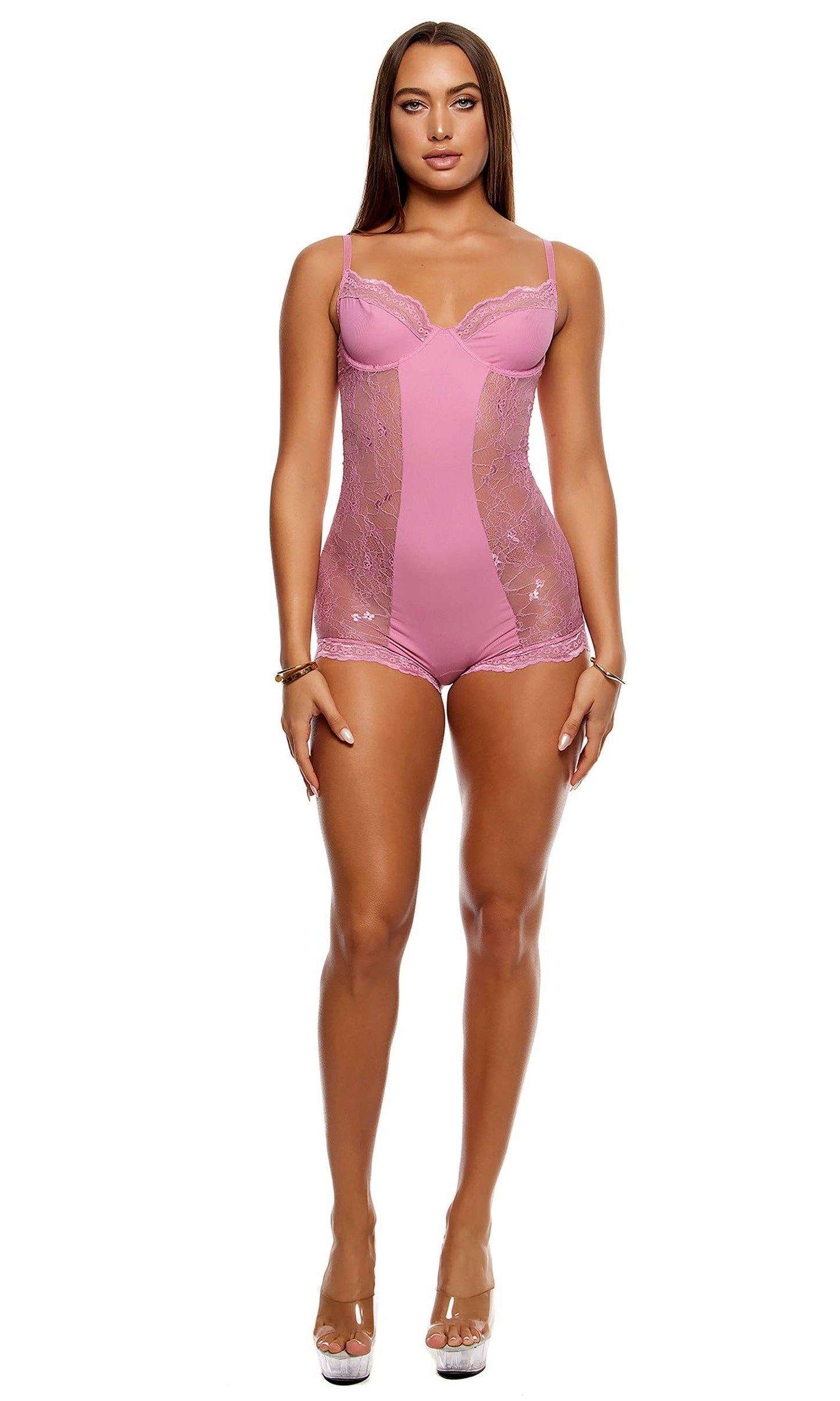Rose Ribbed Lace Romper