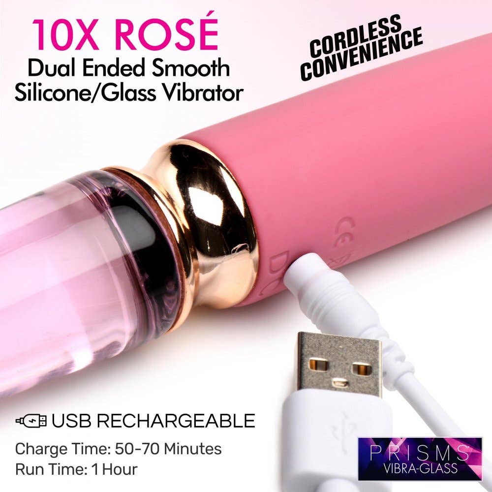 Vibra-Glass 10X Rosé Dual Ended Smooth Silicone/Glass
