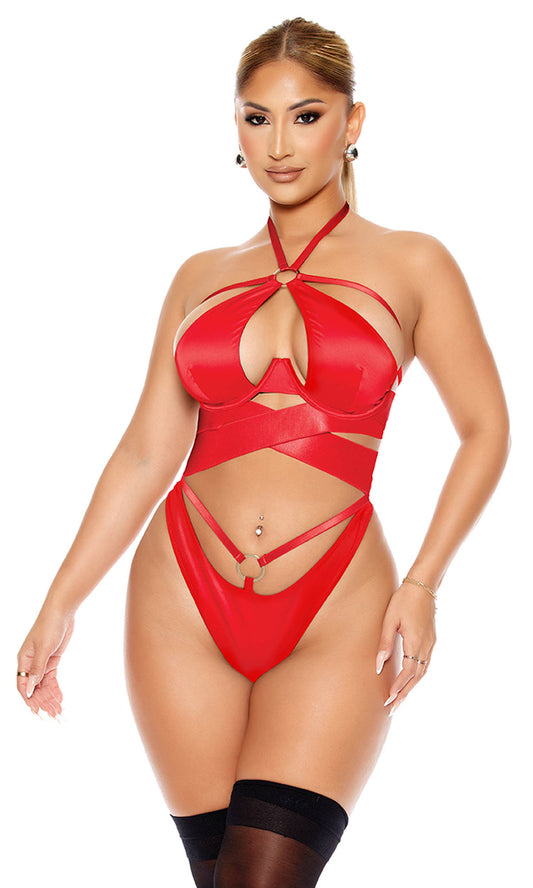 Soft Life Satin Criss Cross Teddy: Red / S