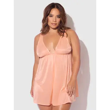 Yvone Shimmer Mesh Babydoll & G-String Set Peach Please/XL